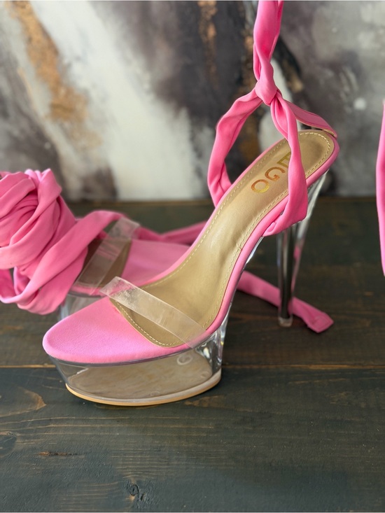 EGO Shoes - EGO Pink Satin Platform Lace-Up Heels with Clear Straps
